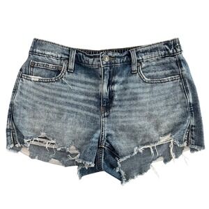 Aerie Womens Distressed Denim Shorts Light Wash Elastic Back High Rise Size S